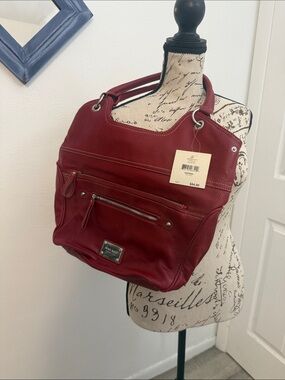 Nine West Burgundy Leather Shoulder Bag with Silver Hardware